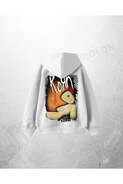 Violon سويت شيرت بقلنسوة كبير الحجم مطبوع عليه كورن باللون الأبيض للجنسين