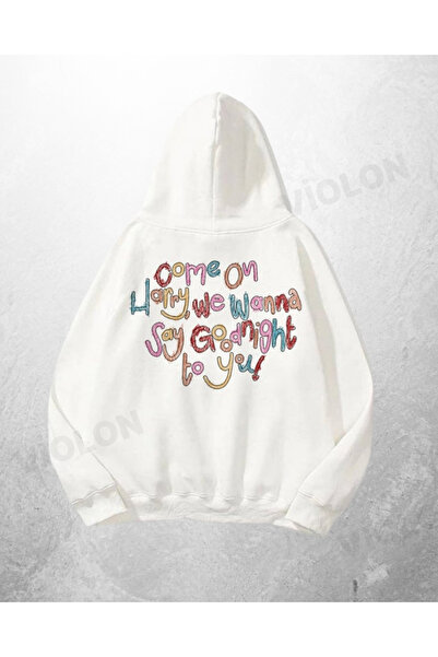 Bravebell Λευκό Unisex Goodnight To You με τύπωμα oversized Φούτερ με κουκούλα