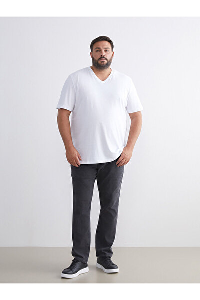 LC Waikiki Plus New Season Large Size V-Neck Combed Cotton Men's T-Shirt