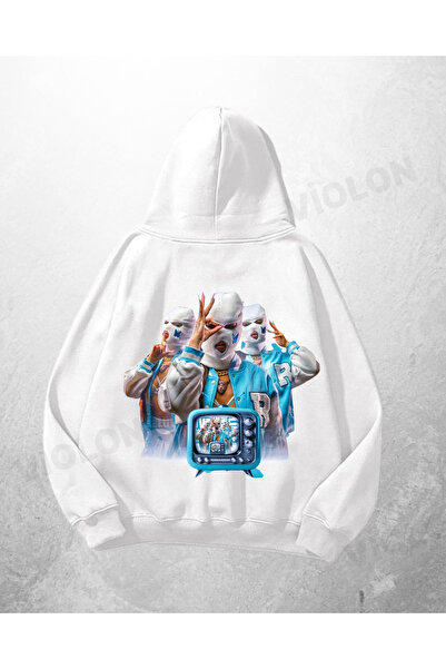 Violon Λευκό Unisex Bunny Gang με τύπωμα oversized Φούτερ με κουκούλα