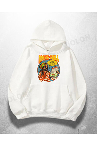 Violon Λευκό Unisex High & Chill με τύπωμα oversized Φούτερ με κουκούλα