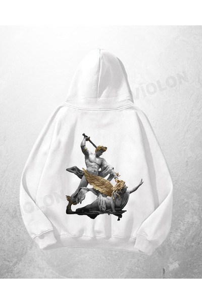 Violon سويت شيرت بقلنسوة كبير الحجم مطبوع عليه راكب الخيل المحارب باللون الأب...