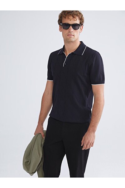 LC Waikiki Navy Blue Polo Neck Short Sleeve Men's Knitwear Sweater