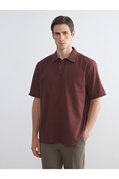 LC Waikiki Ανδρικό πουκάμισο Oxford με κοντό μανίκι σε μπορντό χρώμα