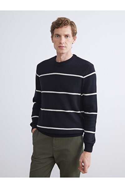 LC Waikiki Pulover pentru bărbați cu mâneci lungi, cu dungi, albastru marin g...