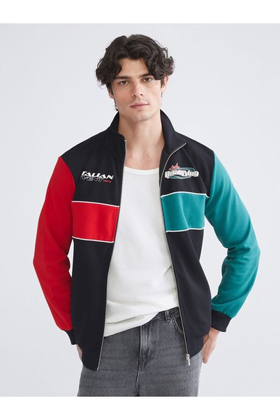 LC Waikiki Mg Trenden Black Color Block Men's Zippered Sweatshirt