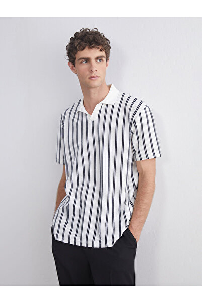 LC Waikiki Ανδρικό μπλουζάκι με ριγέ γιακά πόλο LCW Vision Navy Blue