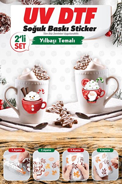 t tuğset etiket Yeni Yıl Temalı hediye Uv Dtf Baskı Desenli Kupa Bardak Sarma...