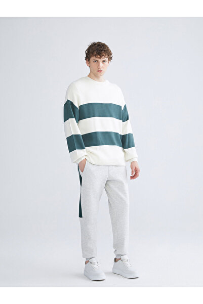 LC Waikiki Green Crew Neck Striped Men's Knitwear Sweater