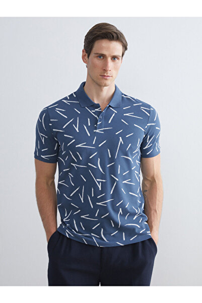 LC Waikiki تي شيرت رجالي منقوش بياقة بولو من إنديجو