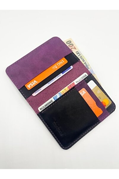 OEM Women's Travel Slim Wallet, Natural Leather Purple and Black
