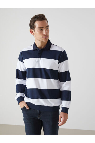 LC Waikiki Nevavm Polo Collar Long Sleeve Striped Men's Sweatshirt with a Dif...