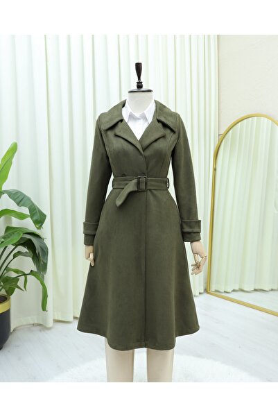 Modamorfo Beli Kemerli Cepli Süet Kap -Haki