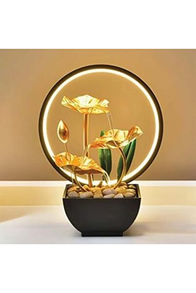 Jumbo Decorative Fountain with LED Ring Light & Golden Leaves for Interior Ø22 x 13 x 28 cm