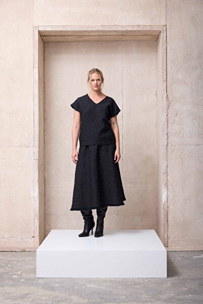 LUOKK SETE Jakarlı Ovarsıze Bluz Siyah