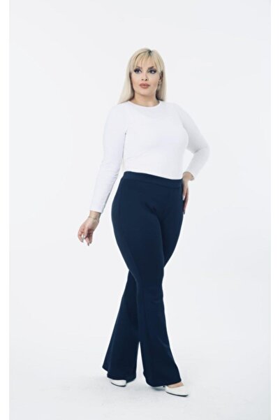 Livik Plus Size Women's High Waist Spanish Leggings with Leg Shaping and Diving Fabric Trousers Navy Blue Color