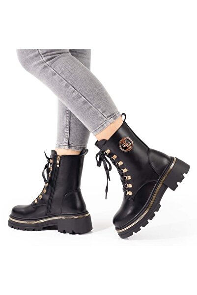 Modlet.ro Women's black thick-sole boots with zipper MOD10867