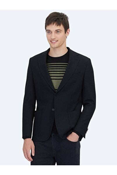 Kip Black Patterned Modern Fit Jacket