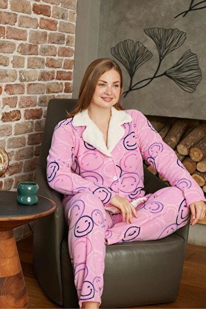 PİJAMOOD KADIN BATTAL BEDEN POLAR DÜĞMELİ PİJAMA TAKIMI