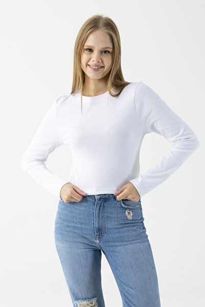 GİYSA Kadın Bisiklet Yaka Pamuklu Basic Body Beyaz - MW0000832