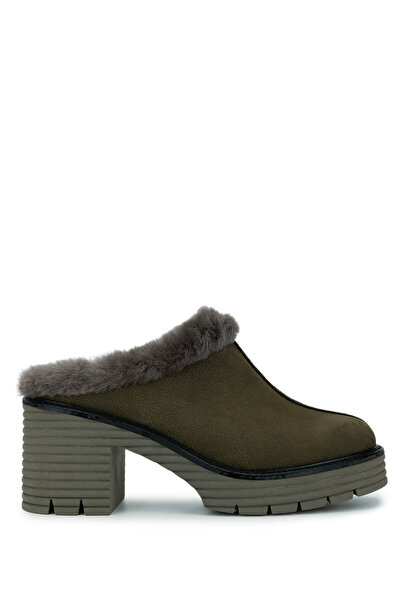 Tamer Tanca Women's Genuine Leather Green Heeled Slippers