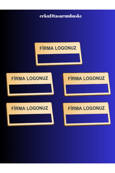 cekud tasarım baskı Gold Renk 5'li Firma Logolu İsimlik Yaka Rozeti - Düz