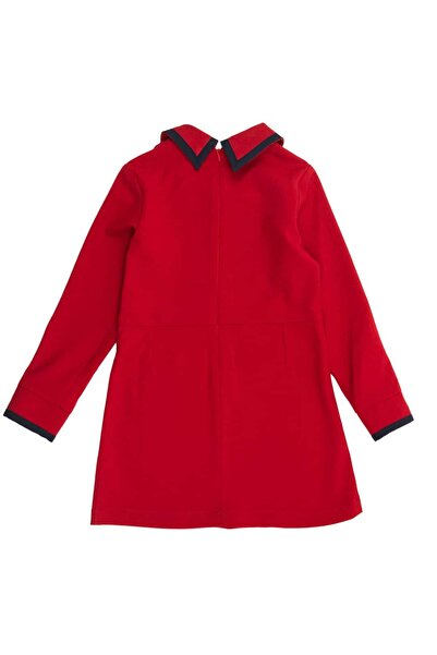 Ozmoz By Mukadder Özden Navy Blue Piping Red Woven Winter Girl's Dress