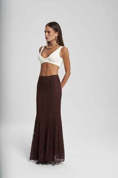 MAI STUDIOS CO. Fusta lungă din dantelă burgundă Veylia