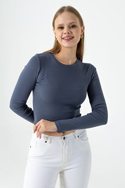 GİYSA Women's Crew Neck Cotton Basic Bodysuit Anthracite - Mw0000832