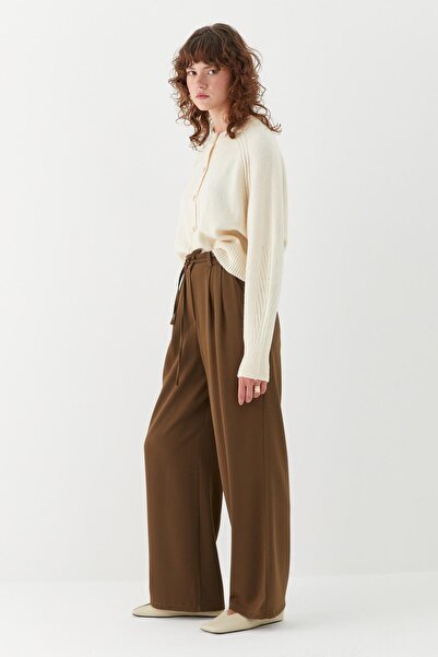 MARKALİSTE Lace-Up Palazzo Pants Khaki