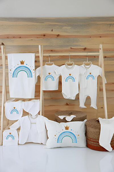 Moda Lime 11-Piece Hospital Discharge Set – Baby Boy – Crowned Rainbow Pattern – 100% Cotton