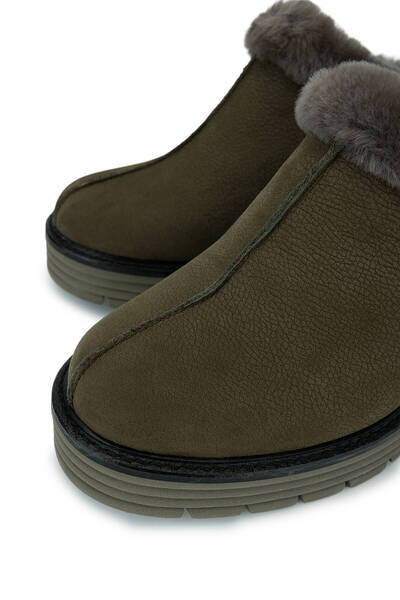 Tamer Tanca Women's Genuine Leather Green Heeled Slippers