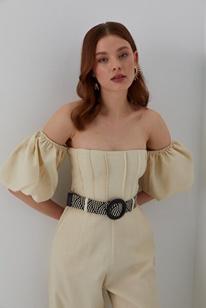 MARKALİSTE Balloon Sleeve Jumpsuit Beige