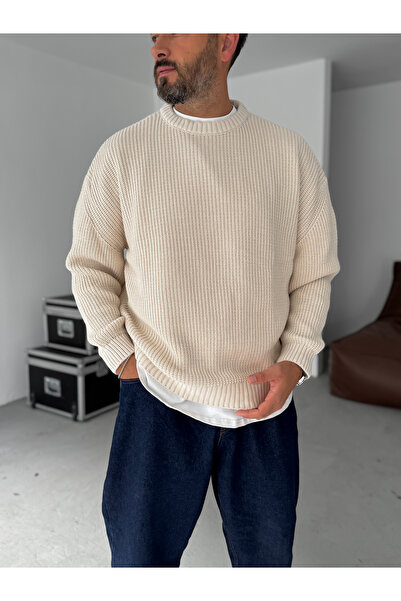 BYBASICMAN Μπεζ Πλεκτό Πουλόβερ Basic oversized G-17334