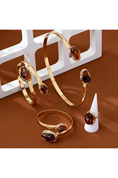 İnci Mercan Bujiteri Bohem Tarz Dört Parça Kadın Kolye - Bileklik - Küpe - Yüzük - Çember