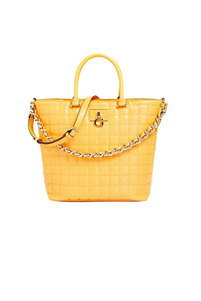 Guess Women's Kobo Tote Bag Yellow Quilted with Logo