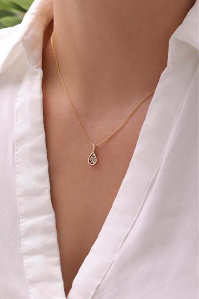 Tufanlar Kuyumculuk 14 Ayar Taşlı Damla Altın Kolye Ucu