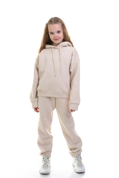 SOLLUXE JOYNIA - Trening premium din bumbac cu hanorac și pantaloni, bej, 122