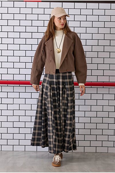 HEQA Volanlı Ekose Etek Antrasit