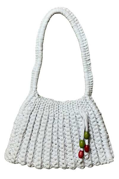 Uretti - Emine 9106 Hand Knitted Straw-Looking Combed Cotton Fabric Shoulder Bag - 26 X 19