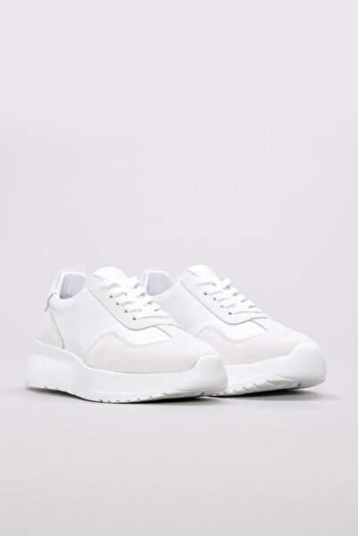 TUGERDİ White Inside and Outside Genuine Leather White Light Sole Lace-Up Women's Sports Shoes Tg09982261146