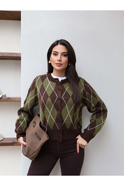 ESRAHELVACI Baklava Desen Düğmeli Hırka