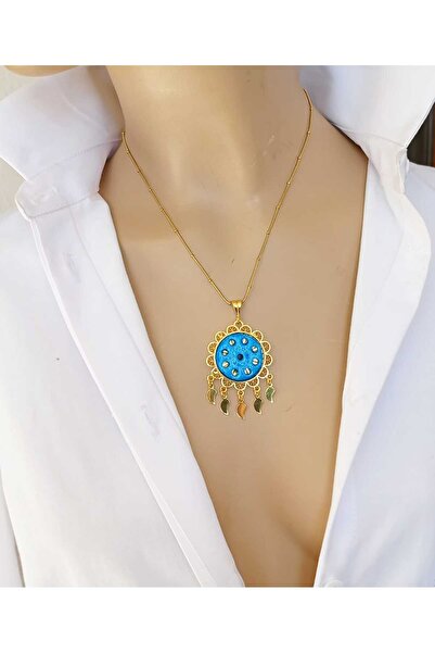 shop Çelik 9 Gözlü Süryani Nazar Kolyesi – 40+5 cm Ayarlanabilir Zincirli, Koruyucu Firuze Taşlı
