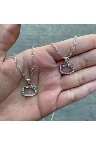 Köstebek Silver Hello Kitty Taşlı Çift Kolye