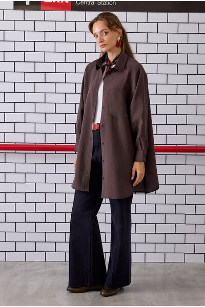 HEQA Reglan ръкав Basic риза Bitter Coffee