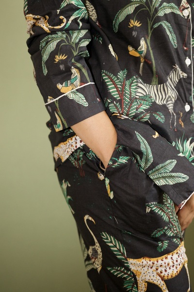 Ruh Collections Black Animal Print Cotton Pajama Set