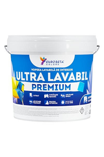 Eurobeta Colors Vopsea lavabila alba ULTRA LAVABIL, super acoperire, pentru pereti interiori 15L