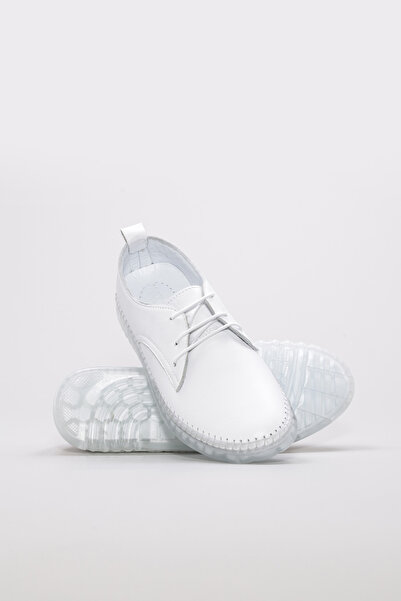 TUGERDİ White Genuine Leather Rubber Sole Lace-Up Casual Women's Shoes Tg096092615476
