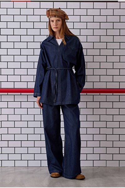 HEQA Παντελόνι τζιν με λεπτομέρεια με πιέτες μπλε