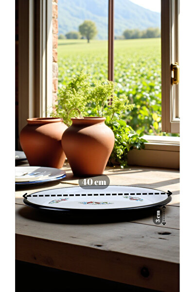 İnci Emaye 40 No Emaye Sini Sofra, Yemek Sunum Tepsi, Yer Sofrası Çinko ~38 Cm